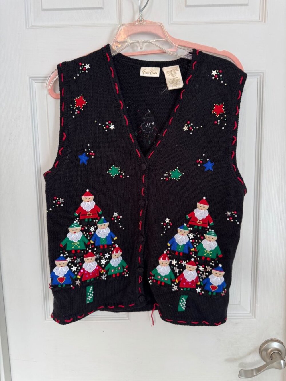 Bobbie Brooks Christmas/Holiday Cardigan Sweater Vest Santa Elves Medium 8/10